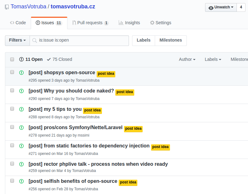 Github issues with posts idea as issues