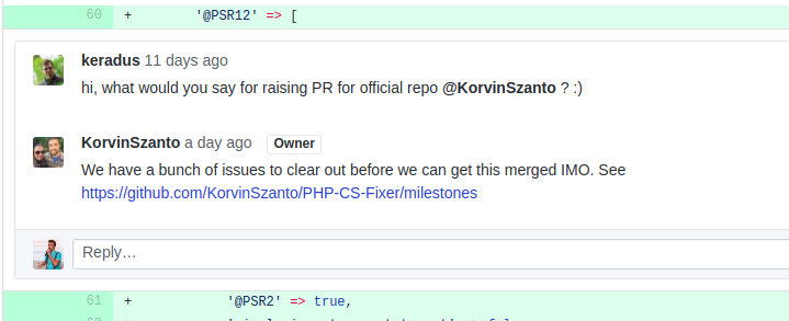 PR in PHP CS Fixer?